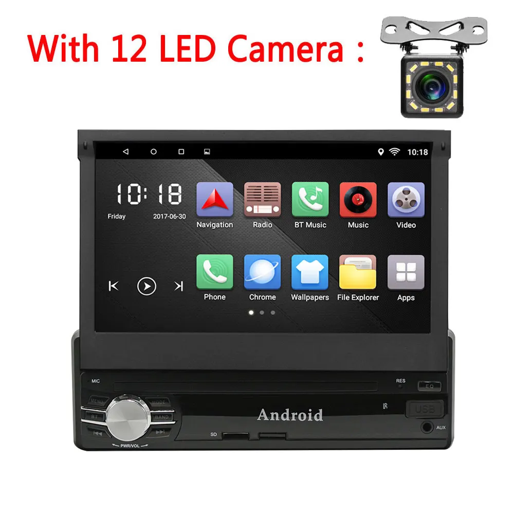With 12 LED Camera AMprime 1 din Автомобильный мультимедийный видео плеер Android " сенсорный экран 1din Автомагнитола аудио стерео gps Wifi BT FM Авторадио Стерео - Цвет: With 12 LED Camera