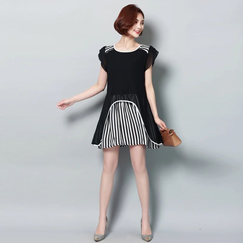 Anyilian new women dress two pieces of loose large size chiffon stitching fashion female | Женская одежда