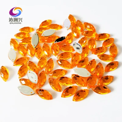 Golden yellow 7x15 мм, 50 шт./лот, стразы в форме глаз, Пришивные с плоской задней стороны, акриловые Стразы для шитья, хрустальные камни для рукоделия/рукоделия одежды/ювелирных аксессуаров - Цвет: Golden yellow