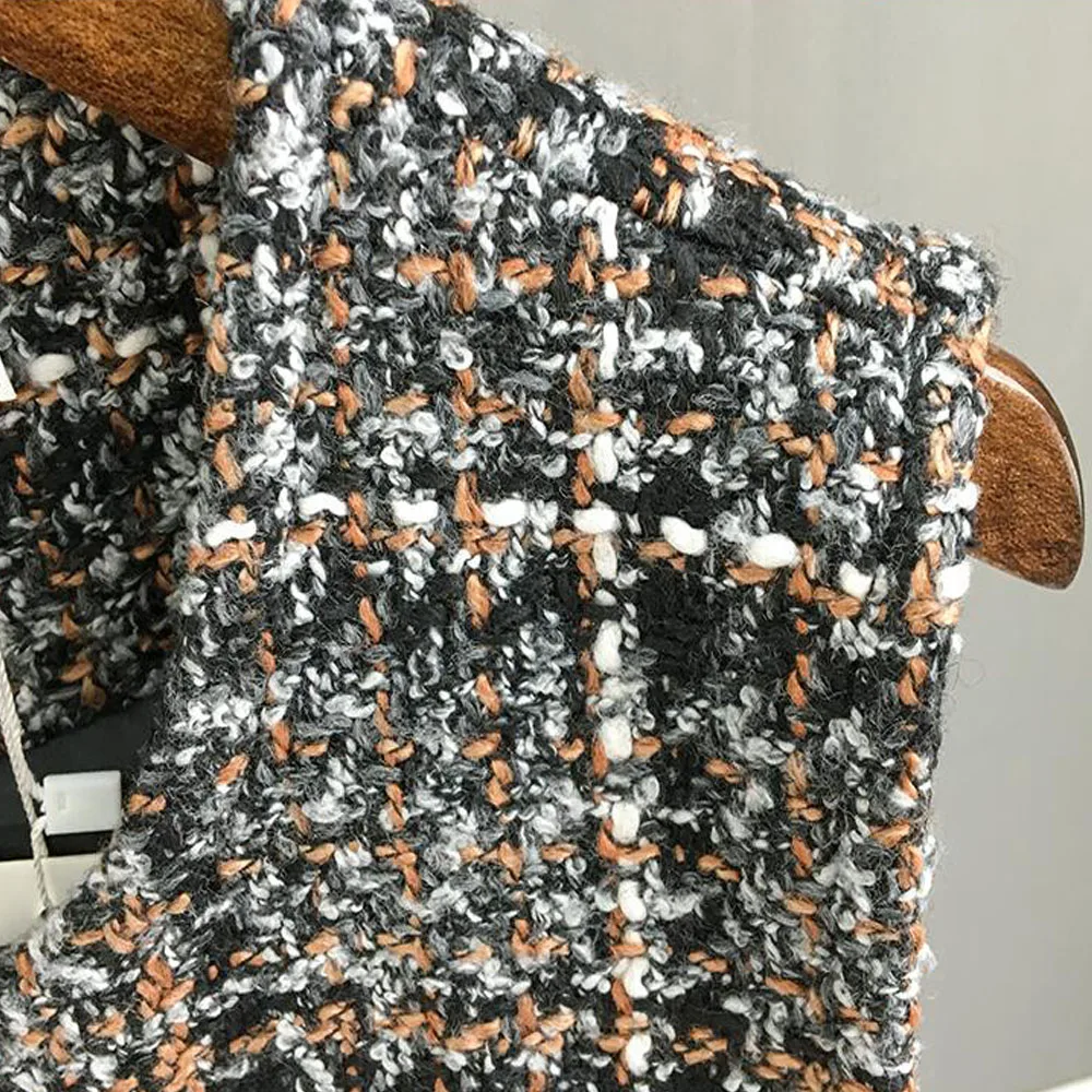 KoHuiJoo XL-3XL размера плюс осень зима женский длинный шерстяной жилет Свободный О-образный вырез коричневый твидовый жилет винтажный жилет кардиган без рукавов