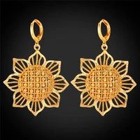 yellow gold color sun flower drop earrings wholesale fashion jewelry big dangle earrings for women e225