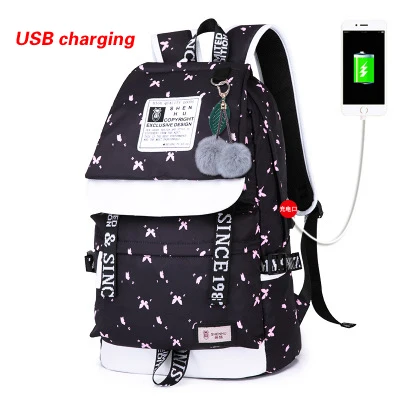 A3 SHENHU, женский рюкзак с Usb зарядкой, сумка для ноутбука, сумки для путешествий, черный школьный рюкзак для девочек, модный рюкзак с мультипликационным принтом, Mochila - Цвет: A3