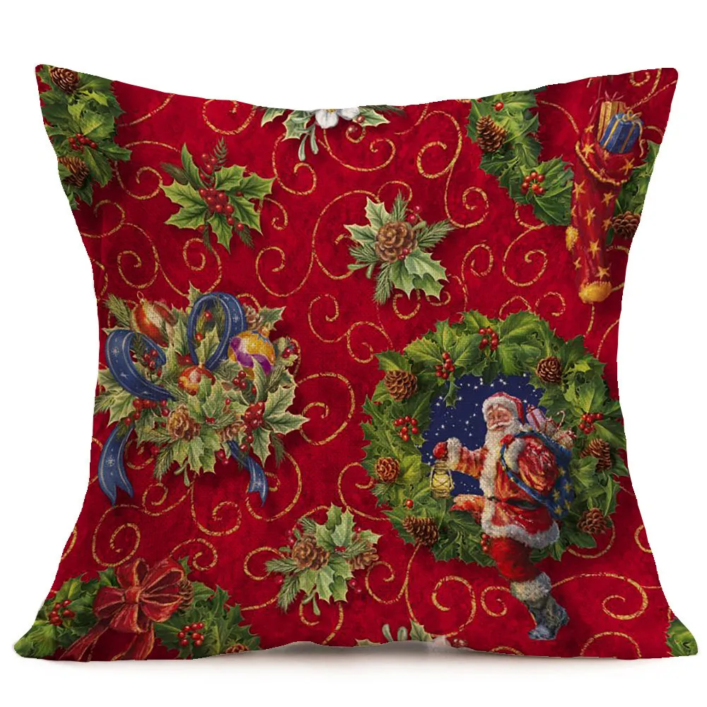 Merry Christmas Linen Santa Pillow Cases Sofa Cushion Cover Home Decoration Garden Decorative Supplies Tool Drop Shipping | Дом и сад