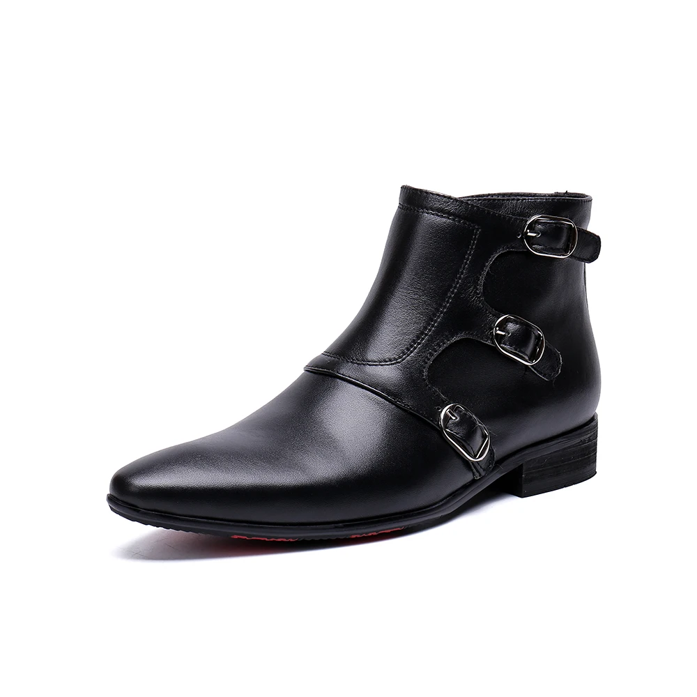 

Men's black leather boots business shoes low top men's shoes Alice pointed toe belt short boots fashion shoe