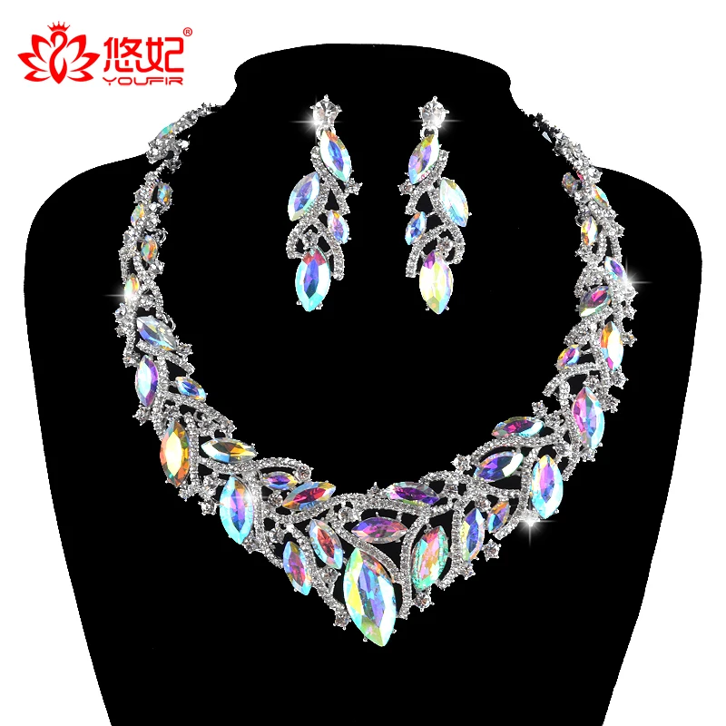 Модный Нежный Кристалл AB Цвет Ювелирные наборы для невесты Свадебная вечеринка