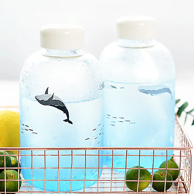 Свежий морской Кит утренняя стеклянная бутылка для воды ручной работы с сумкой