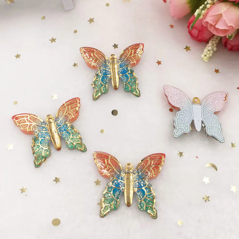Украшения 10 шт. большие красочные бабочки из смолы с плоской задней поверхностью