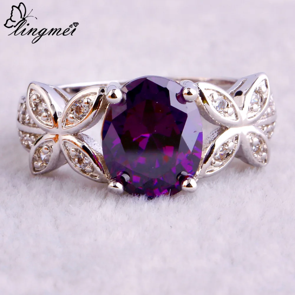 Lingmei оптовая продажа женщин овальной огранки фиолетовый и белый CZ серебряный