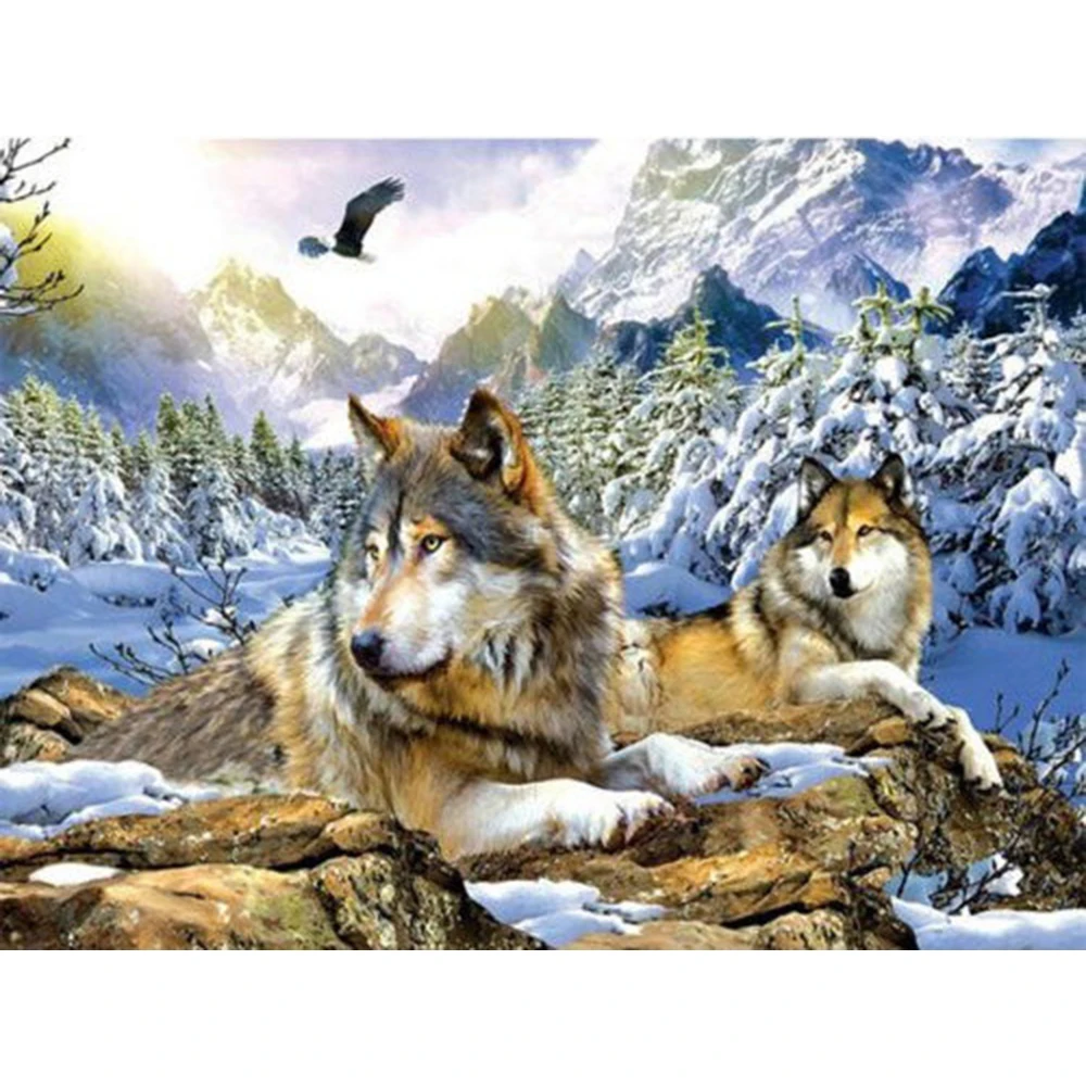Алмазная вышивка животные снег волк горный хрусталь мозаика набор полная дрель