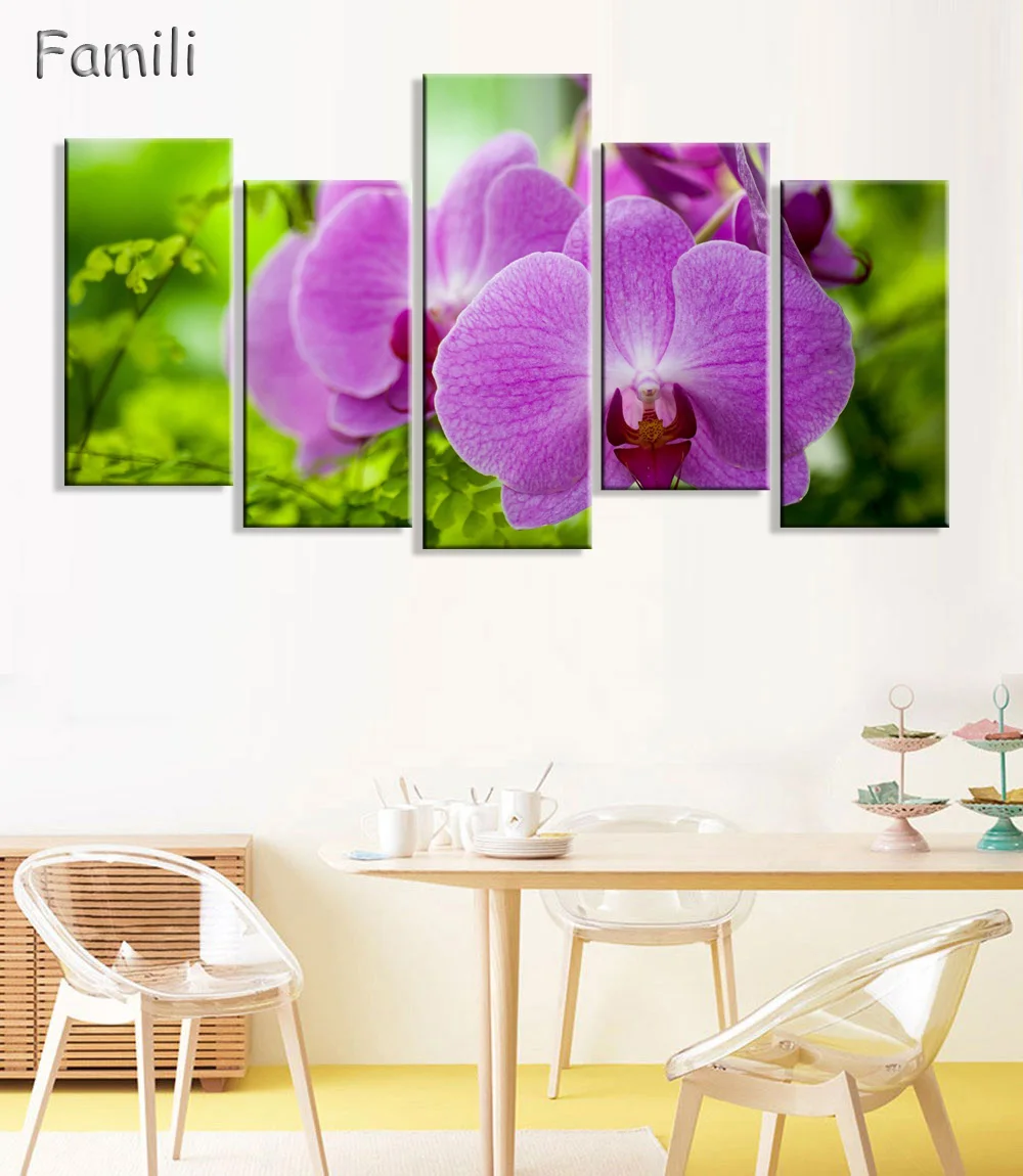 5 панельных холщовых стен без рамки искусство на стену орхидеи фиолетовые