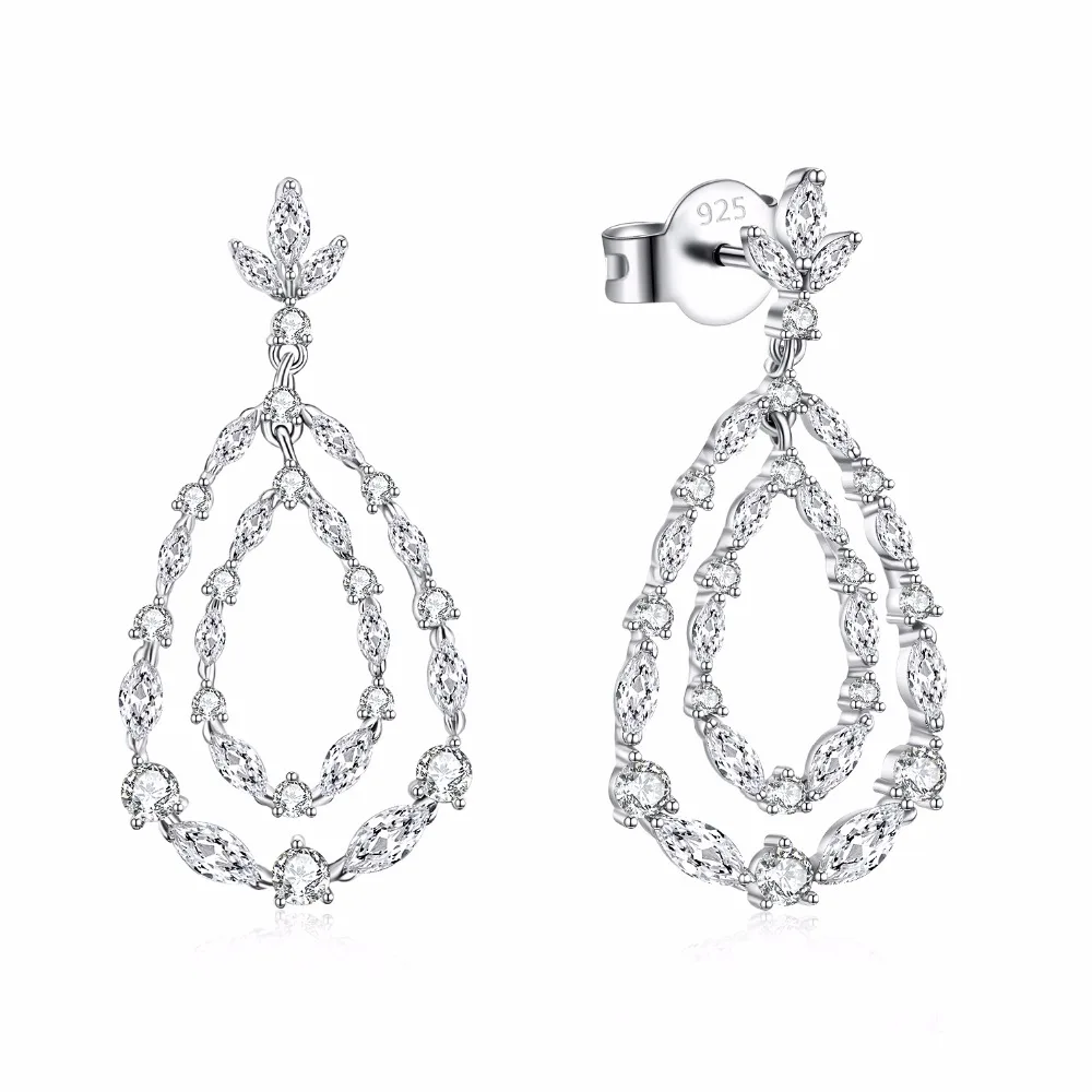 925 серебро Висячие Серьги Сделано с 0.91ct ясно AAA Цирконий Lover Аллергия Бесплатная