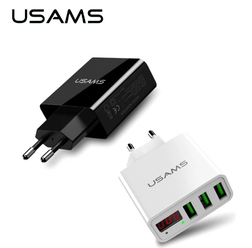 USAMS Марка ЕС Plug Led Дисплей стене телефон Зарядное устройство 3 Порты и разъёмы USB 2.4a