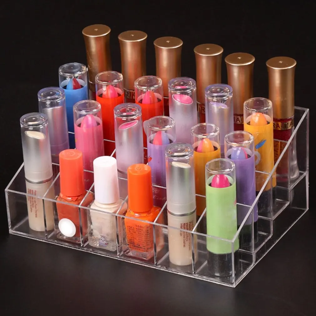 24 Grid Acrylic Makeup Organizer Storage Box Cosmetic Lipstick Jewelry Case Display Stand Make Up Tools Brush Holder | Дом и сад