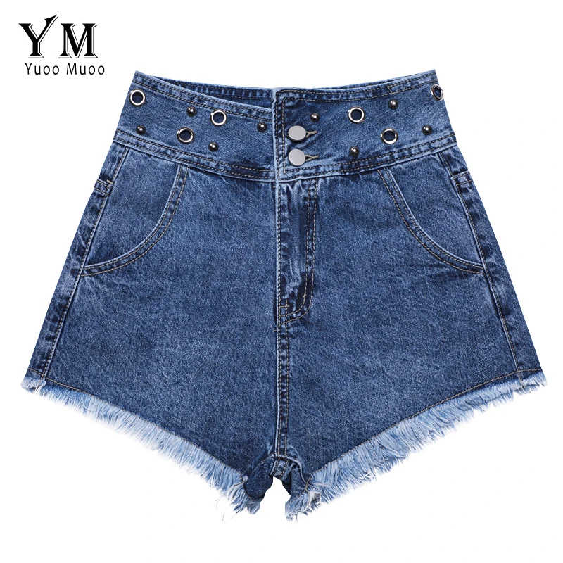 Женские джинсовые шорты YuooMuoo черные винтажные с высокой талией и бахромой