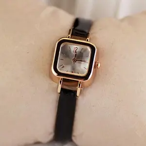 Женские Аналоговые кварцевые часы с ремешком из искусственной кожи и квадратным циферблатом