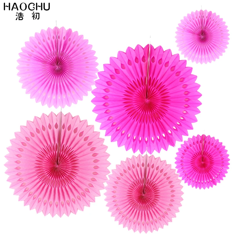 HAOCHU Разноцветные бумажные вееры для рукоделия 6 шт./лот круглые ажурные