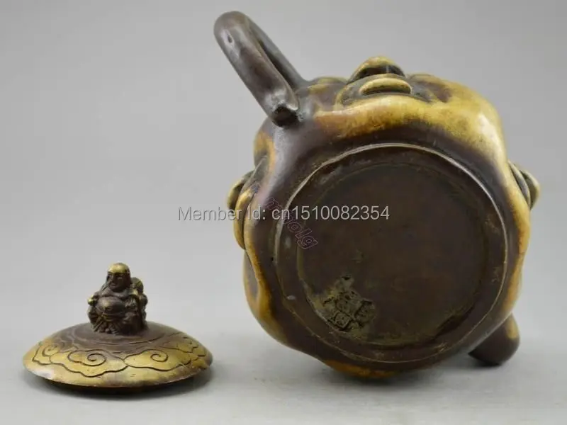 Коллекционные старые ручные медные карвенные 4 слойные статуи Будды чайник в