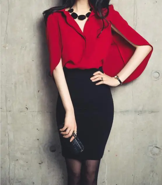 Элегантная однотонная офисная юбка с высокой талией облегающая средней длины