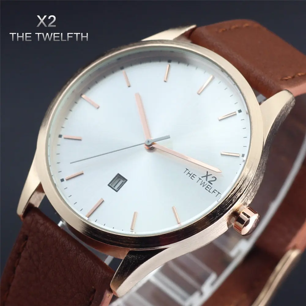 Новый Бренд X2 ДВЕНАДЦАТОГО Мужчины Кожа Спортивные Часы мужские Кварцевые