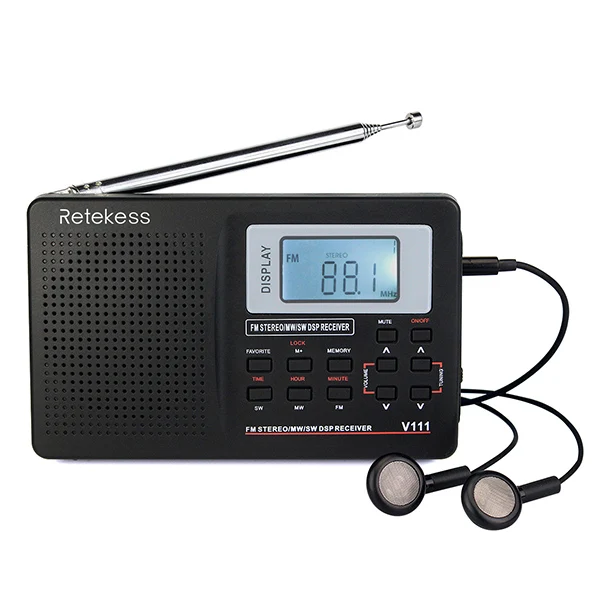 RETEKESS V111 Полнодиапазонный радио FM стерео/MW/SW DSP приемник мирового диапазона с синхронизацией будильник портативный радио черный F9201
