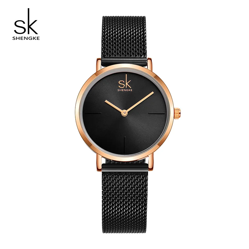 Black Steel Shengke черные часы женские брендовые Роскошные Кварцевые часы из нержавеющей стали Reloj Mujer SK женские наручные часы Montre Femme - Цвет: Black Steel