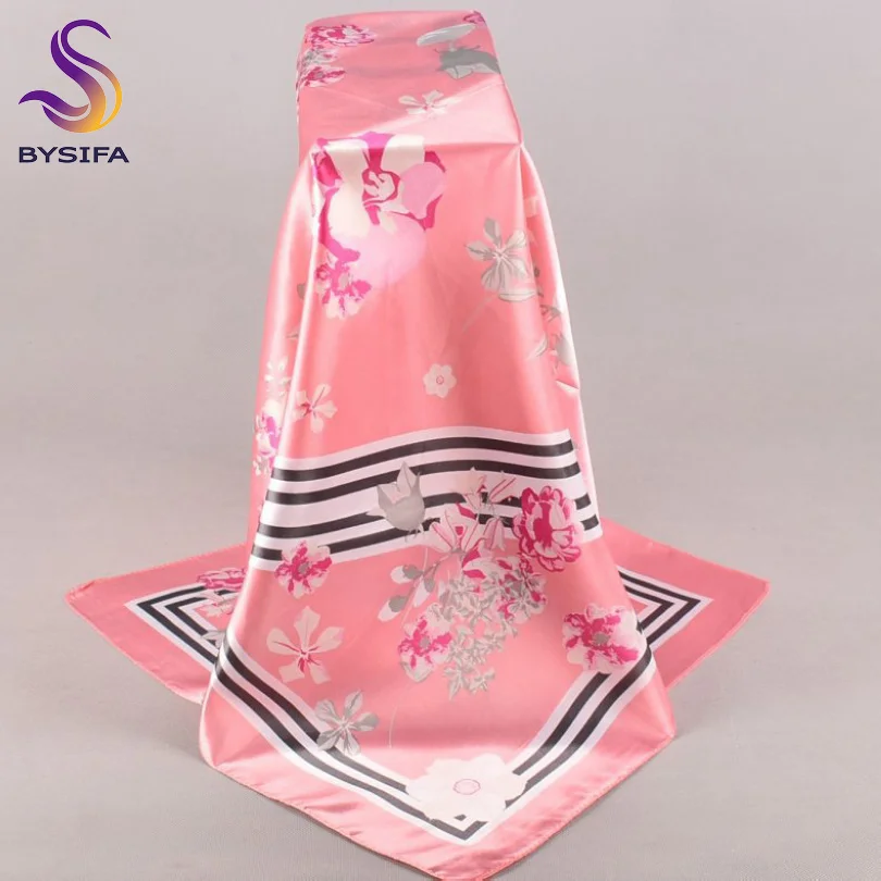 pink floral Lenco женский розовый Шелковый шарф с принтом, 90*90 см многоцветный сатин шарф шаль для дам, модный платок весенние шелковые шарфы - Цвет: pink floral