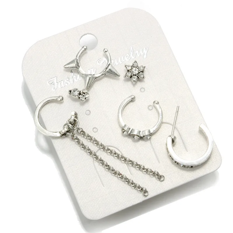 6 шт. в стиле панк винтажные клипсы для ушей богемные подвески кристалл цветок