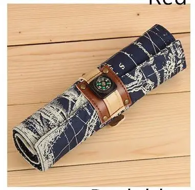 

Pencil Case Roll Pencil Box Pouch Sketch Pencil Brush Bag Kits Holders Compass Map Canvas Roll Up Pencil Bags Retro
