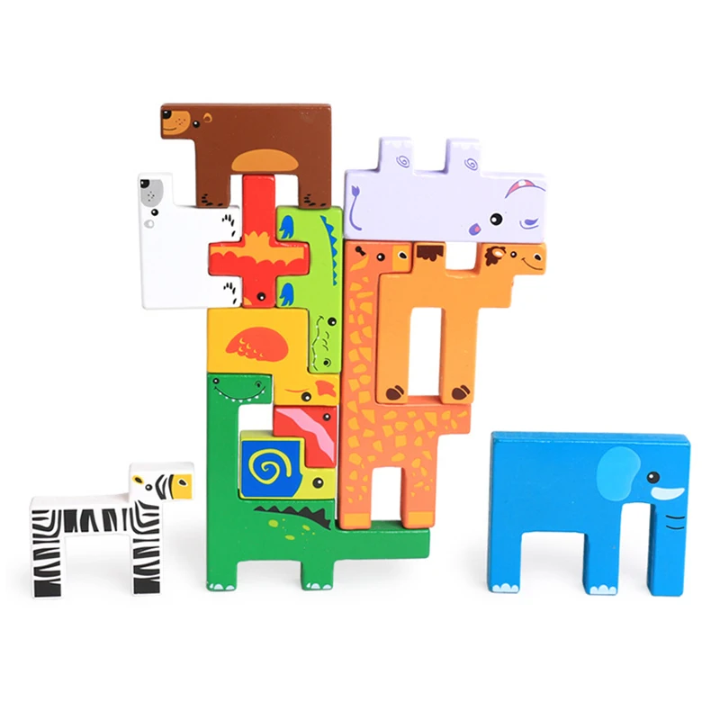 Высокое качество Детские деревянные игрушки 3D блоки животные строительные стек