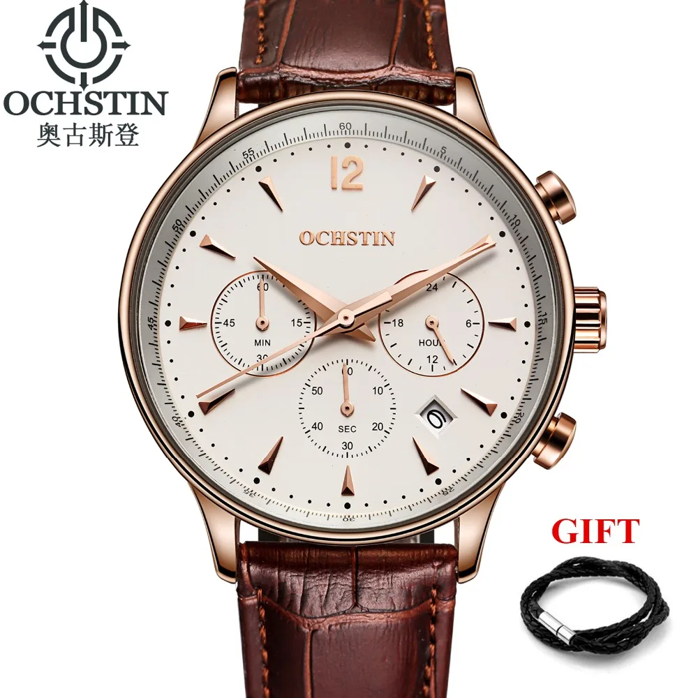 OCHSTIN мужские часы Модного Бизнеса Кварцевые Большой циферблат кожаный ремешок