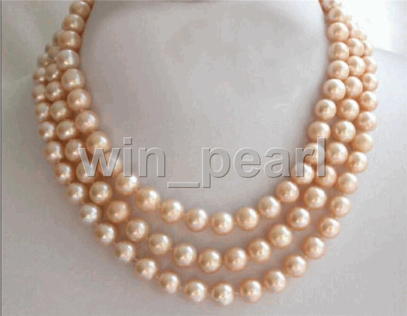 

9-10mm AAAA+ Natural PINKF reshwater cultured pearls necklace 50"