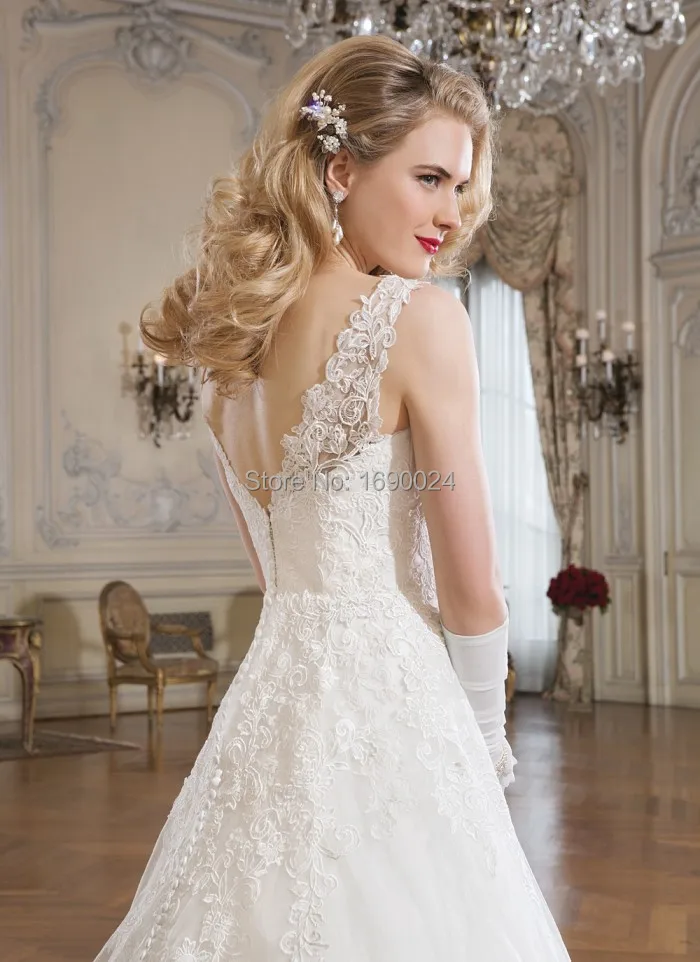 Davis Bridal 2015 Ball gwon Chapel train Organza with lace Wedding Dress Vestido De Noiva LH3678 | Свадьбы и торжества