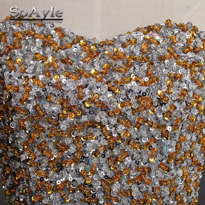 Женское вечернее платье с блестками SoAyle золотистое/серебристое длинное Тюлевое