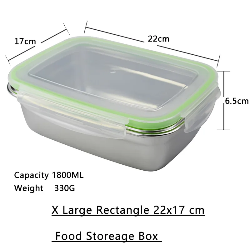 XL Rectangle 22 cm 304 нержавеющая сталь пищевой Ящик Контейнер для хранения еды Ланч-бокс прямоугольная посуда с герметичной крышкой хорошее качество - Цвет: XL Rectangle 22 cm