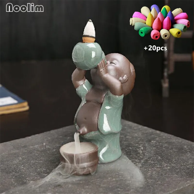 With 20pcs mixed-A Ge печи маленький монах обратного потока благовоний горелка Керамическая Тыква лягушка водопад держатель для благовоний офис Домашний декор+ 20 шт благовоний конусов - Цвет: With 20pcs mixed-A