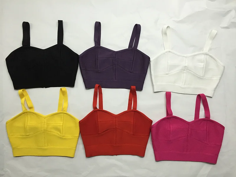 6 Colors Yellow Black White Purple Pink Celebrity Top Short Rayon Bandage | Женская одежда
