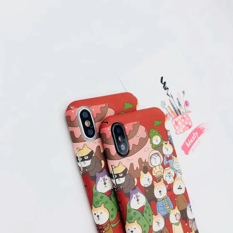 Милый мультяшный чехол Шиба ину для iPhone 7 8 Plus противоударный полный жесткий ПК