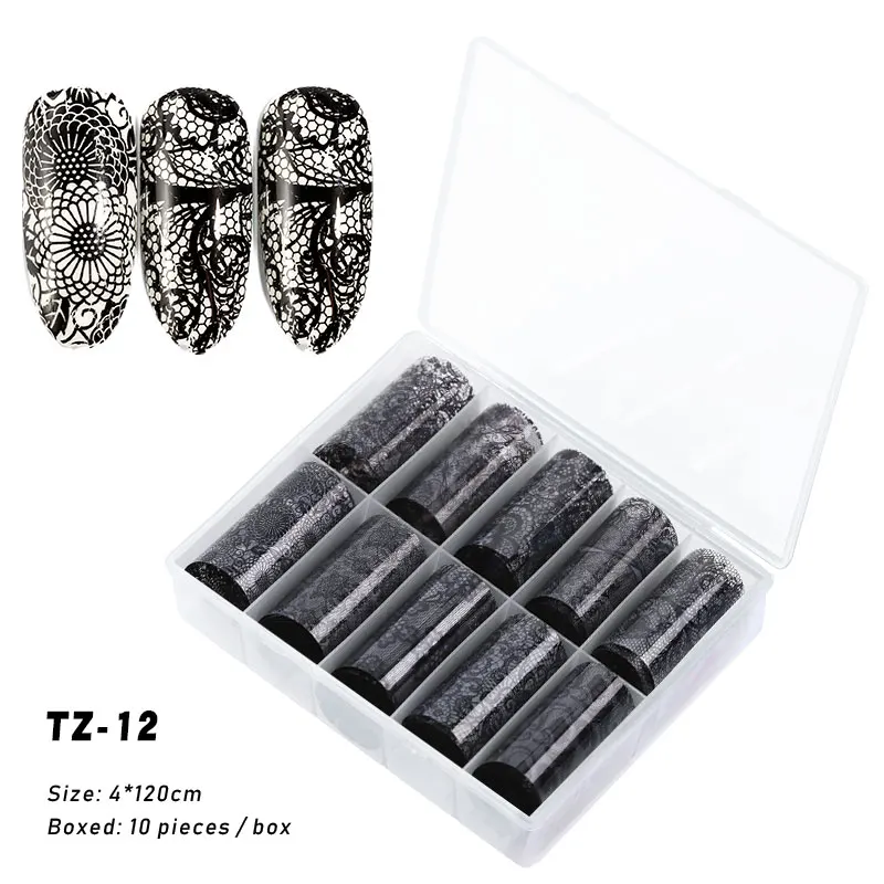 TZ-12 10 шт./кор. ногтей Фольга Стикеры комплект 120*4 см нейл-арта Стикеры Пресс на ногтях Маникюр украшением наборы для ухода за кожей нейл-арта Фольга наклейка Дизайн NTZ - Цвет: TZ-12