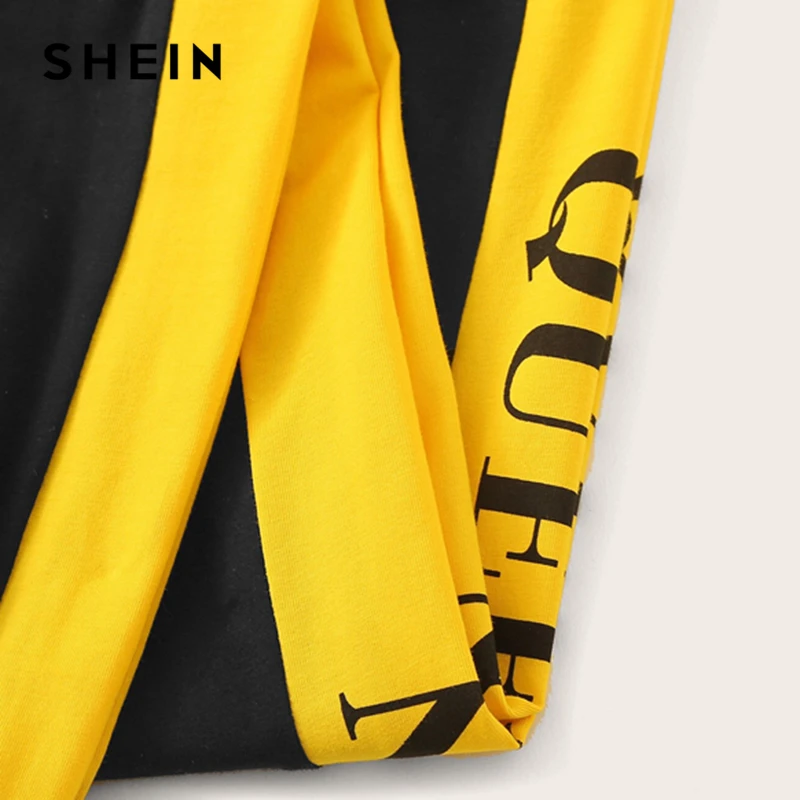 SHEIN/Детская футболка с буквенным принтом для девочек и спортивные штаны с контрастными боковыми вставками, повседневный комплект для детей, г. Летняя одежда для активного отдыха костюм с короткими рукавами, комплекты
