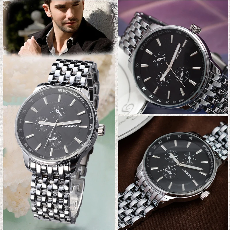 SINOBI Марка Для женщин мужчин полный Сталь часы Бизнес кварцевые наручные