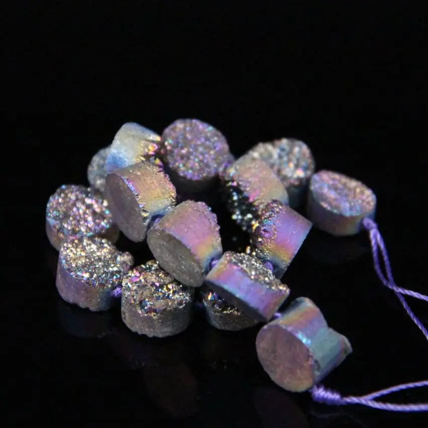 16 шт./нить 12 мм титановые Радужные плоские круглые кабошоны Drusy Agates бусины из