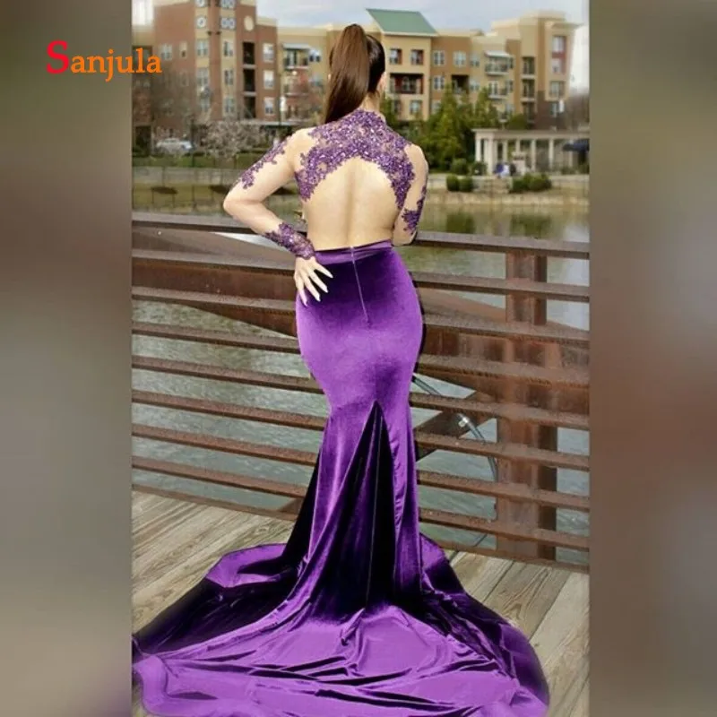 Фиолетовые бархатные платья для выпускного вечера из двух частей 2019 на выпускной