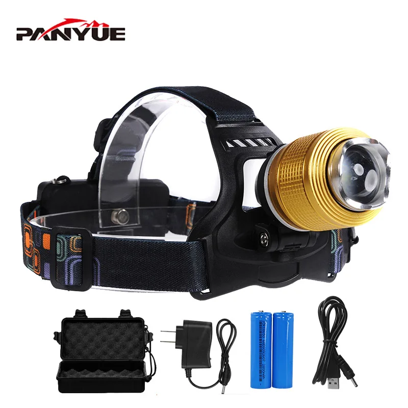 

PANYUE 2000LMUltra Bright Headlamp T6 LED Headlight 3 mode Zoom Head lamp Rechargeable Forehead Light Use 2*18650 Battery