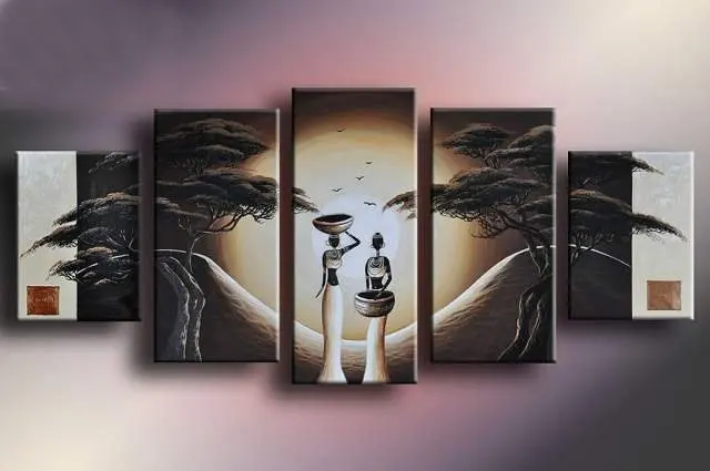 

hand-painted wall art African national bird hill home decoration african art Landscape oil painting on canvas 5pcs/set