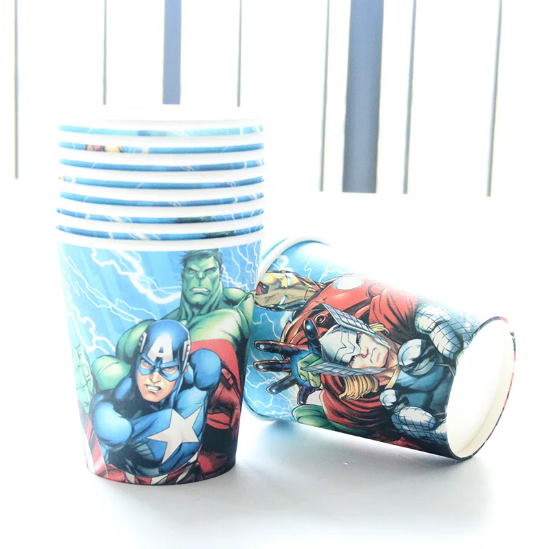 paper cup 10pcs Тематический праздничный набор из бумаги/тарелки/стаканчиков/салфеток/коробок для конфет с соломенными флажками для вечеринки на день рождения, одноразовая посуда - Цвет: paper cup 10pcs