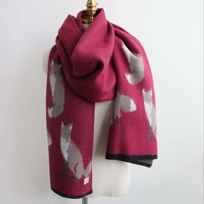 Новый кашемировый шарф дизайнерские женские плотные теплые шали с принтом лисы