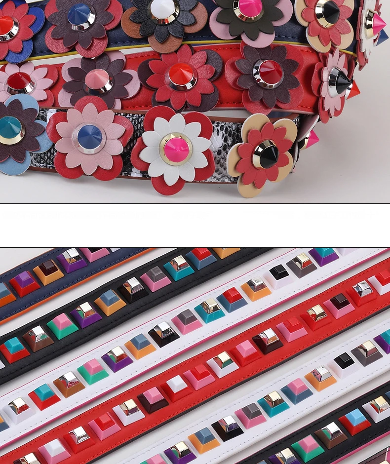 Rivet Handbags Belts Women Bags Strap Flower Design Parts Genuine Leather Bag P1715 | Багаж и сумки