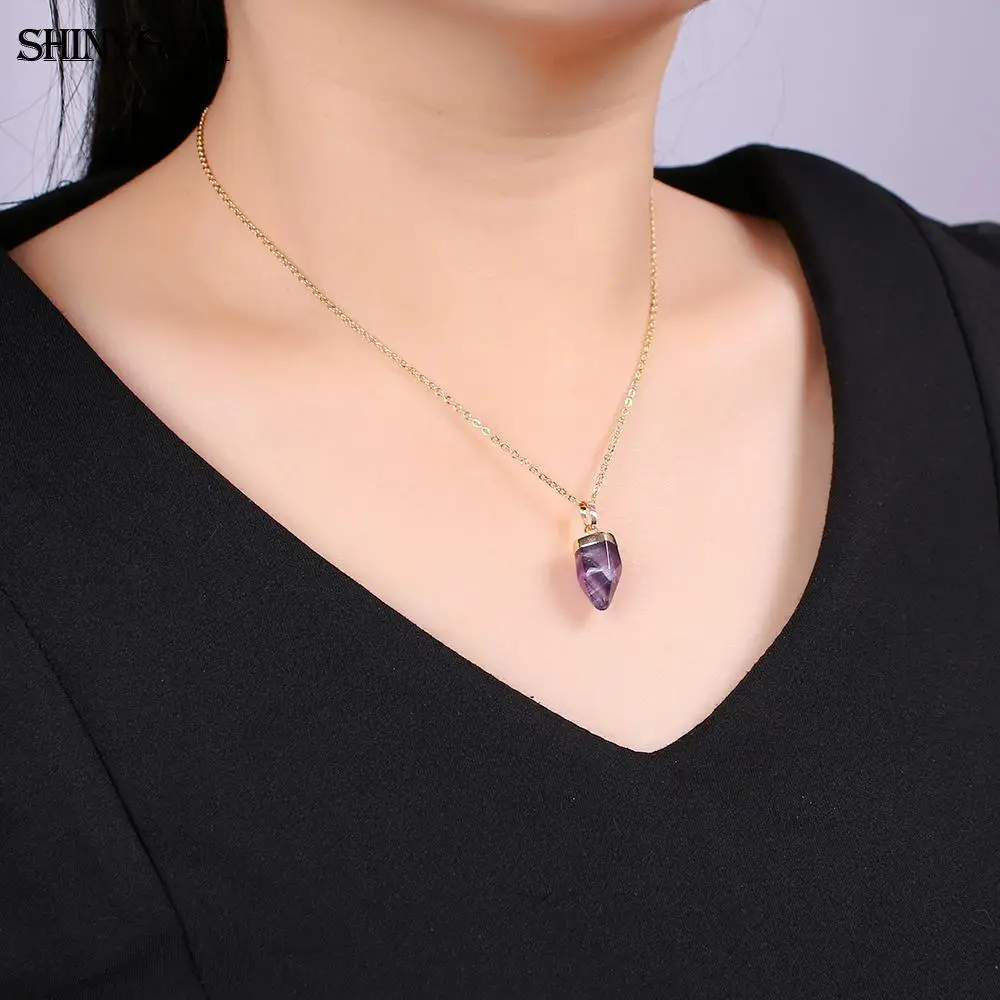 ShinyGem большой кулон аметисты ожерелье Золотое Покрытие Фиолетовый Кристалл кварц ожерелье s Рейки Чакра ожерелья из камня по дате рождения для женщин