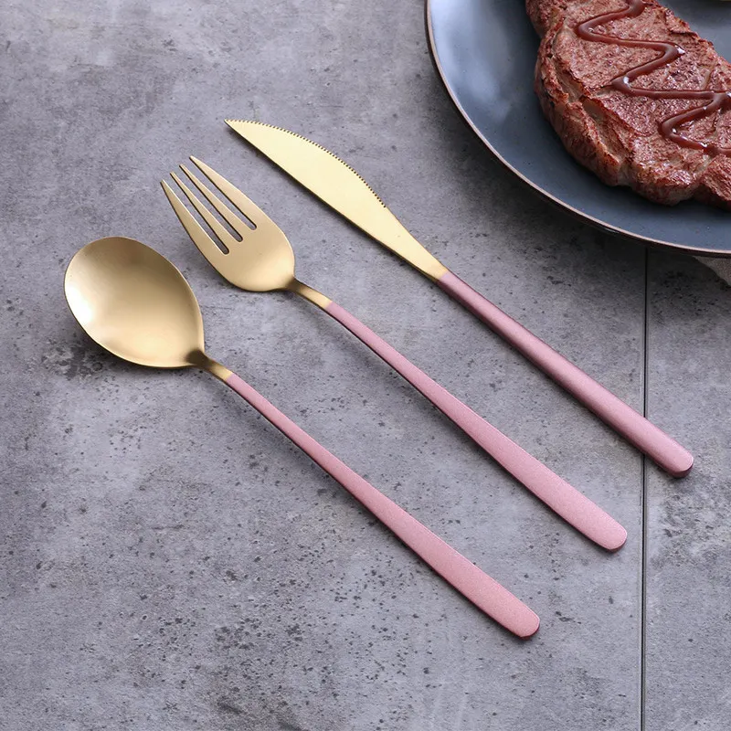 Gold Pink 3pcs set Синий Золотой набор столовых приборов из нержавеющей стали Западная столовая посуда ложка Вилка Нож для еды фотография фон, фото-декорации реквизит - Цвет: Gold Pink 3pcs set