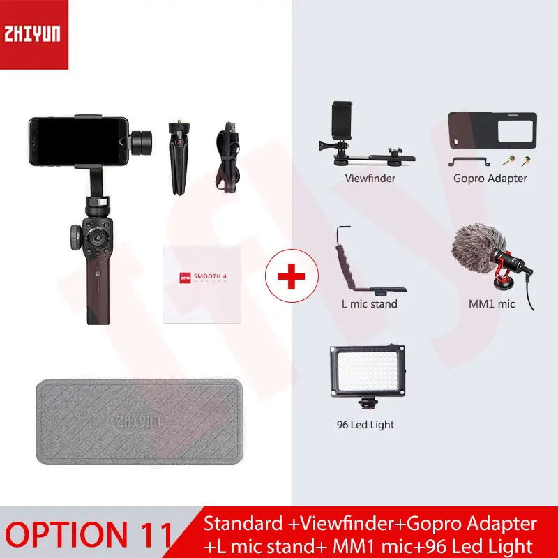 Option 8 Zhiyun Smooth 4 3-х осевой стабилизатор гироскопа Q для смартфонов iPhone X Экшн-камера gopro4/5/6 pk гладкая Q DJI osmo 2 - Цвет: Option 8